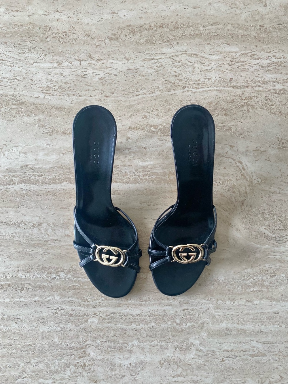 Vintage Gucci Gold GG Strap Sandal Heels